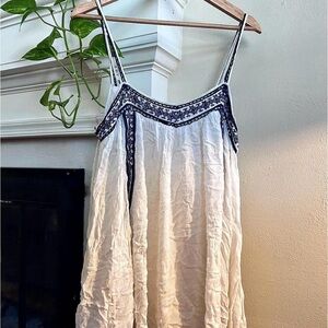 Anthropologie White and Blue Embroidered Dress